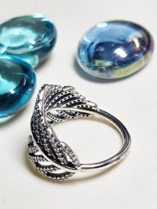 Authentic Pandora Sterling Silver Light As A Feather Ring CZ Jewelry - Picture 5 of 6